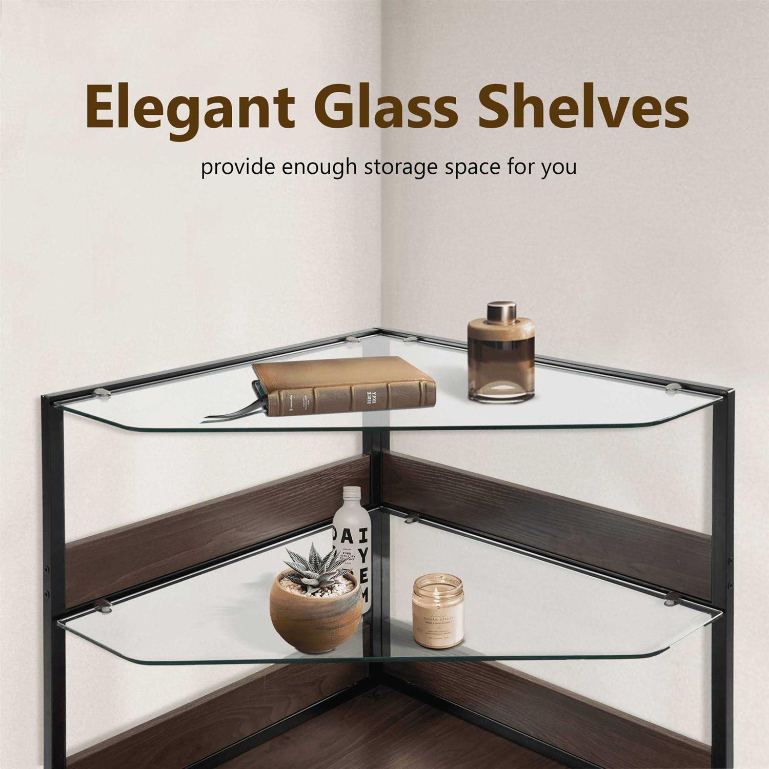 MCombo Corner Dog Crate Furniture with Glass Shelves Wooden Dog Kennel Furniture with Door - Image 3