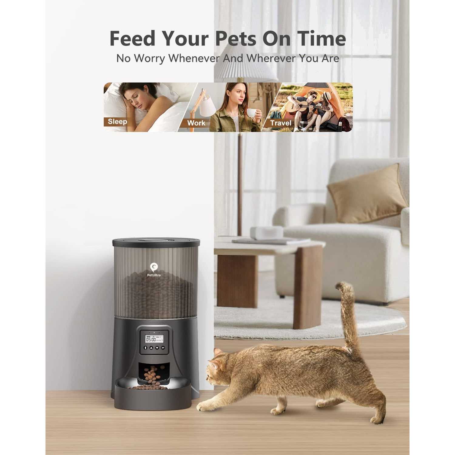 PETULTRA Automatic Cat Feeders, Timed Dog Feeder 4L Programmable Control 1-4 Meals Pet Dry Food Dispenser with Desiccant Bag for Cats and Small Medium - Image 3