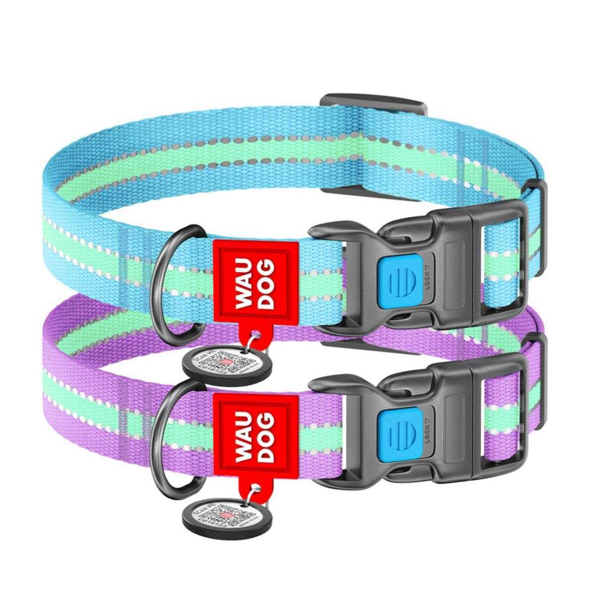 WAUDOG Glow in the Dark QR Passport Nylon Standard Dog Collar Blue - Image 3