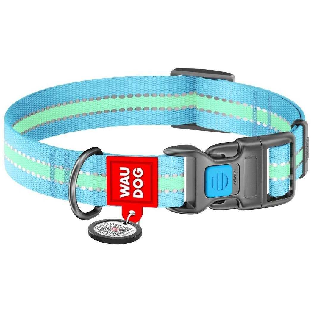 WAUDOG Glow in the Dark QR Passport Nylon Standard Dog Collar Blue - Image 4