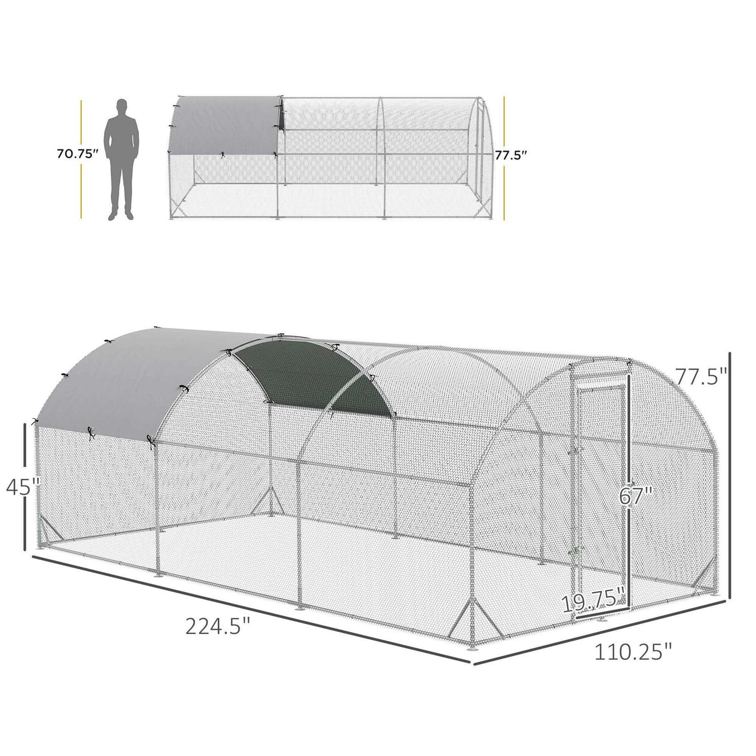 PawHut Metal Chicken Coop Walk-in Enclosure with Cover - Image 3