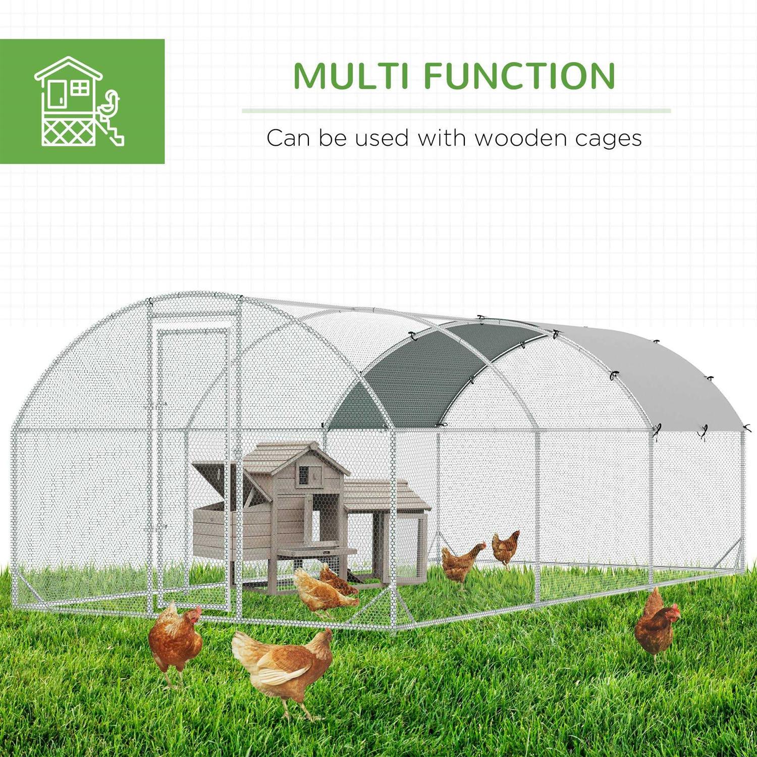 PawHut Metal Chicken Coop Walk-in Enclosure with Cover - Image 5