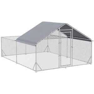 PawHut Metal Chicken Coop Walk-in Enclosure with Cover - Image 5