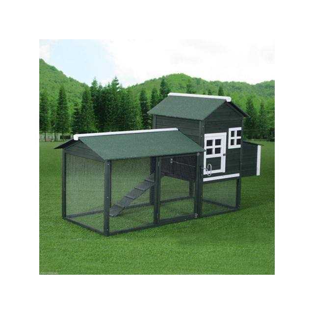 PawHut 84 Wooden Chicken Coop Hen House Outdoor with Run Nesting Box - Image 3