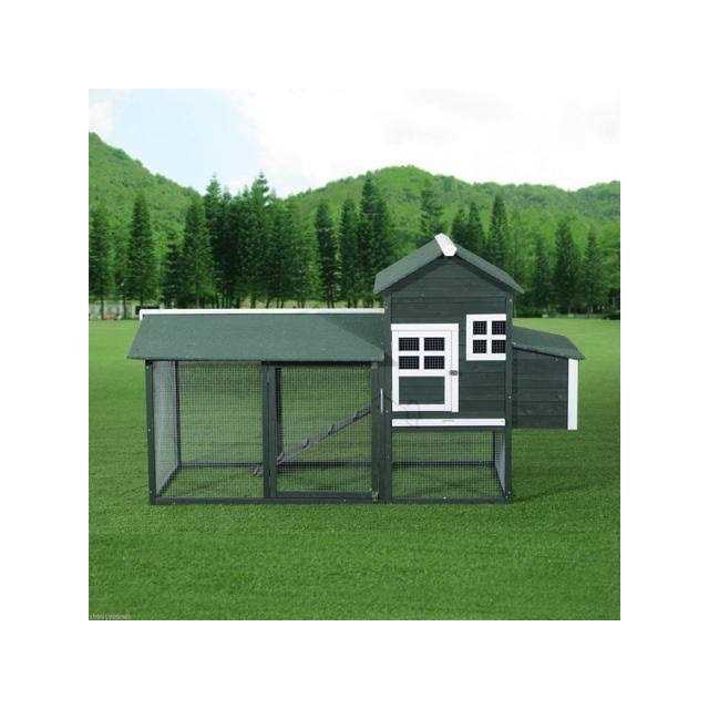 PawHut 84 Wooden Chicken Coop Hen House Outdoor with Run Nesting Box - Image 5