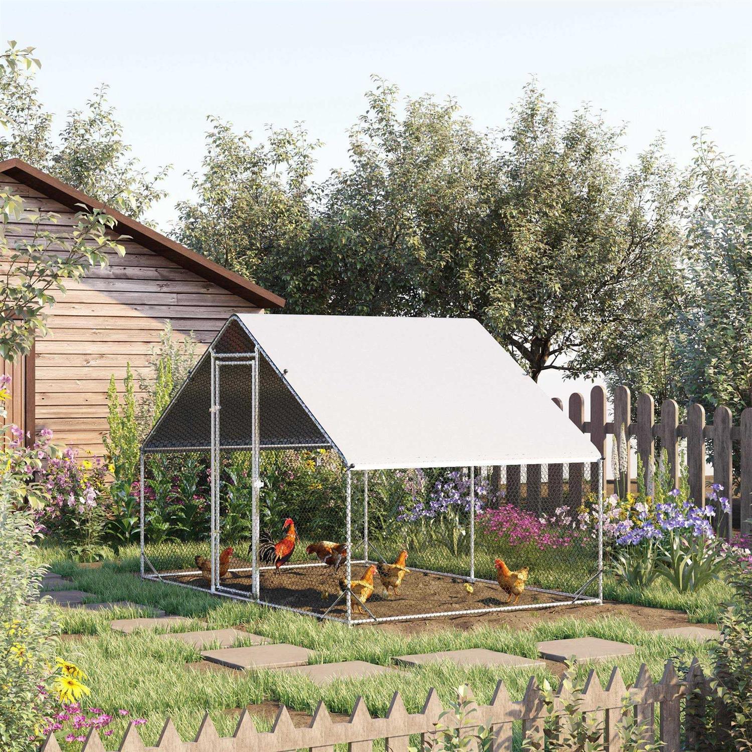 PawHut Large Metal Chicken Coop, Walk-in Poultry Cage Hen Playpen House with Cover and Lockable Door for Outdoor - Image 3