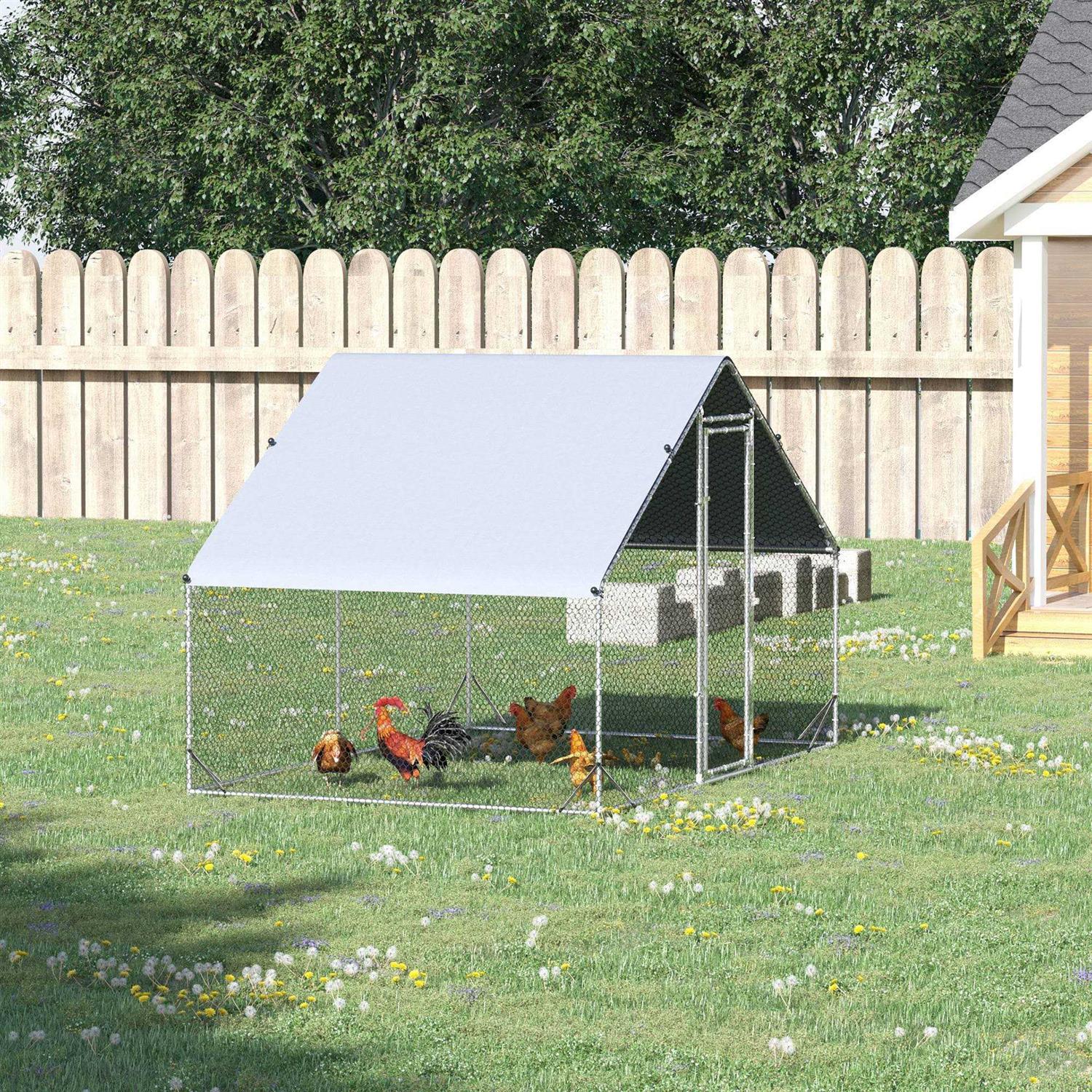 PawHut Large Metal Chicken Coop, Walk-in Poultry Cage Hen Playpen House with Cover and Lockable Door for Outdoor - Image 5
