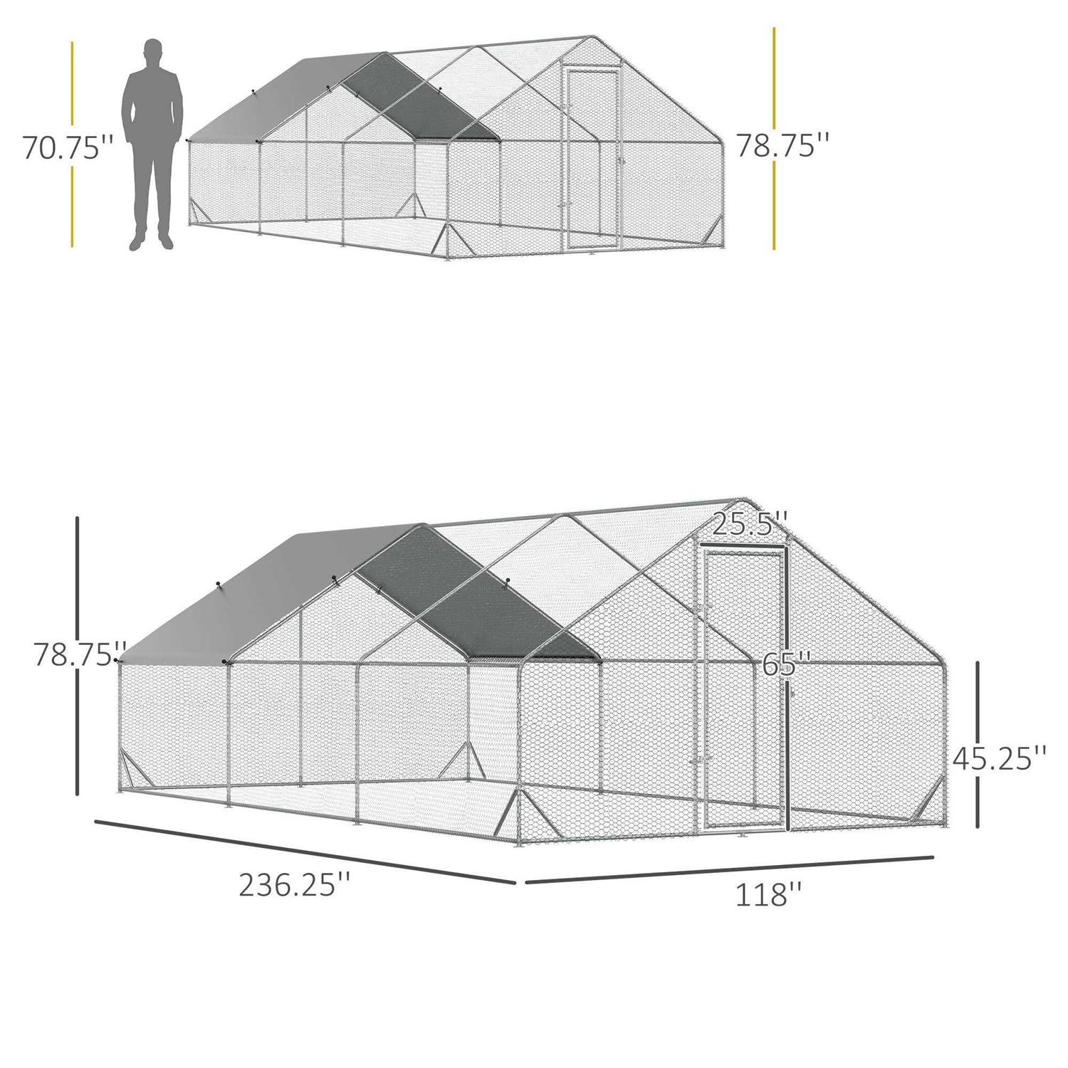 PawHut Large Metal Chicken Coop, Walk-in Poultry Cage Hen Playpen House with Cover and Lockable Door for Outdoor - Image 3