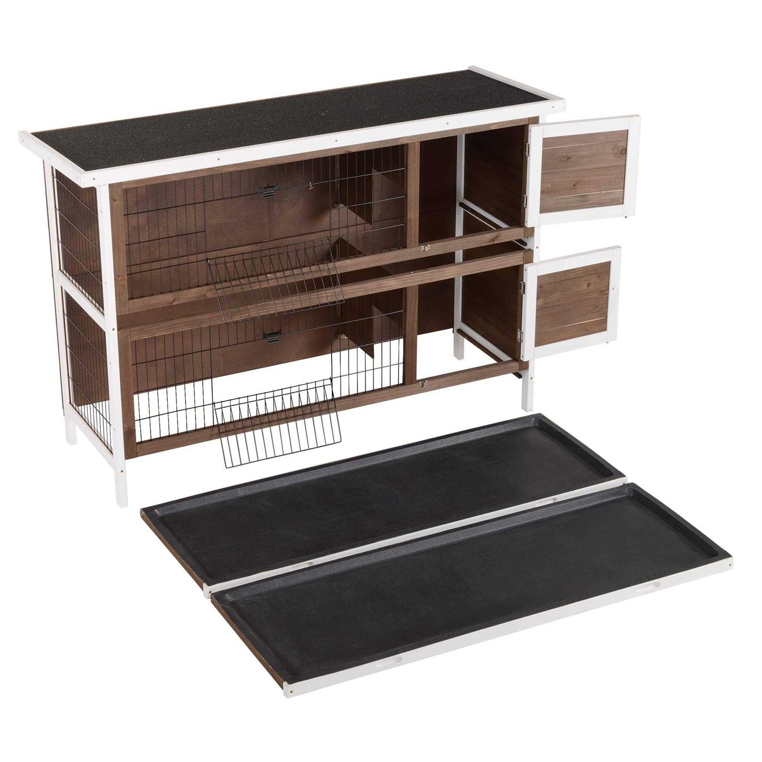 PawHut 54 2-Story Large Rabbit Hutch Bunny Cage Wooden Pet House Small Animal Habitat with Lockable Doors, No Leak Tray and Waterproof Roof - Image 5