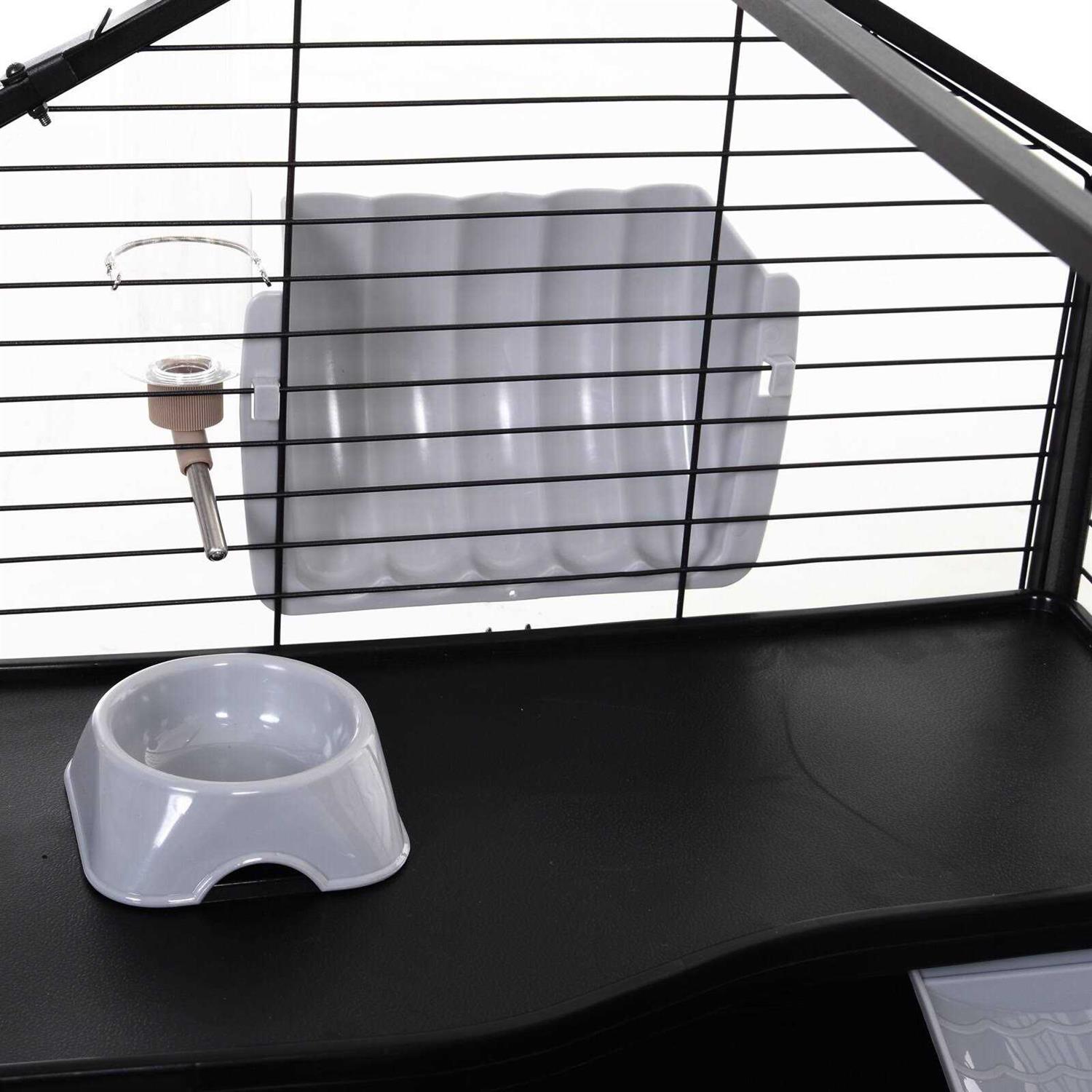 PawHut Rolling Metal Rabbit Guinea Pig or Small Animal Hutch Cage with Main House and Run - Image 5