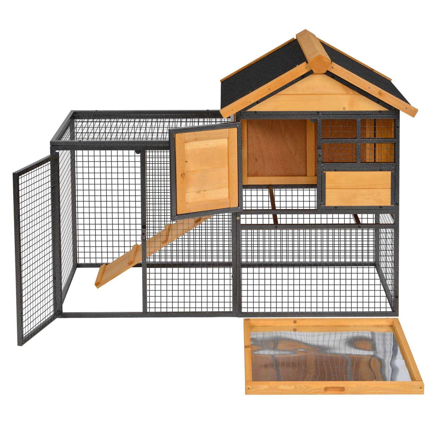 PawHut Wood-metal Elevated Pet Bunny House Rabbit Cage with Slide-Out Tray Outdoor - Image 4