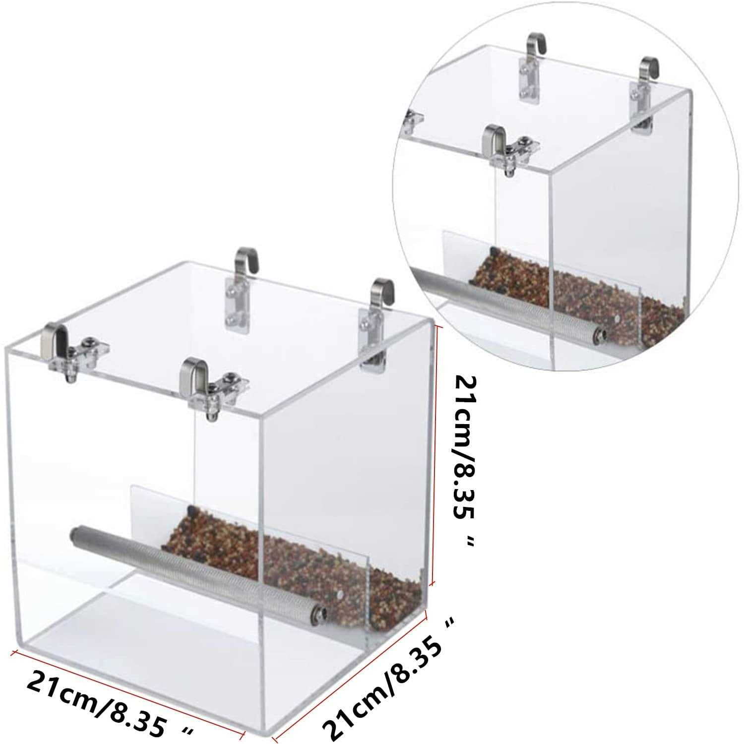 GURECOD Automatic Bird Feeder No Mess Bird Cage Pet Feeder Seed Food Container for Parakeet Canary Cockatiel Parrot Finch Canary Acrylic - Image 3