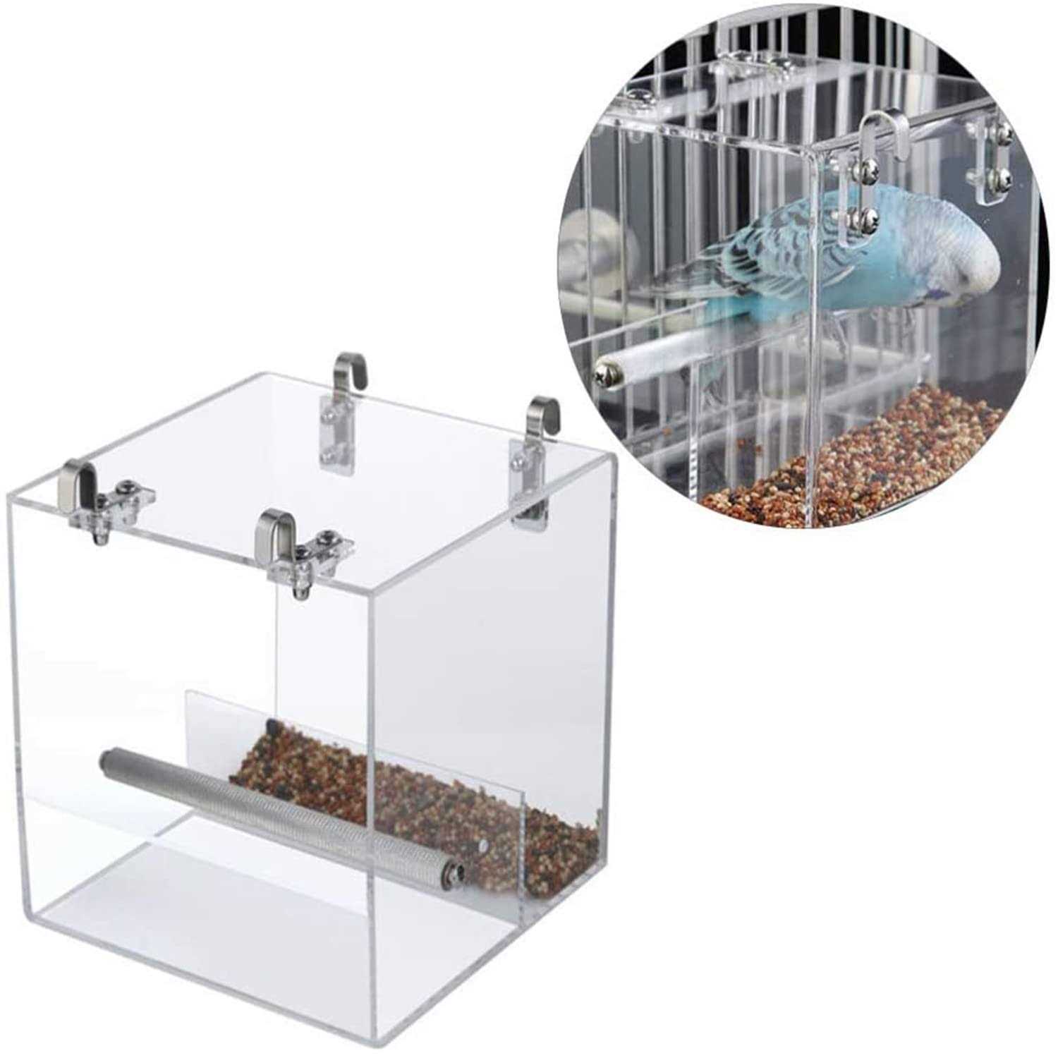 GURECOD Automatic Bird Feeder No Mess Bird Cage Pet Feeder Seed Food Container for Parakeet Canary Cockatiel Parrot Finch Canary Acrylic - Image 4