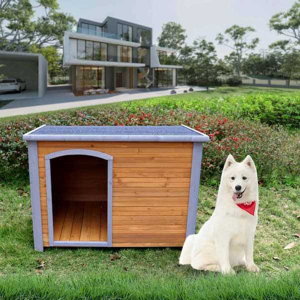 Tunearary Large Wooden Dog House in Brown for Outdoor -Indoor Winter with Raised Feet - Image 3
