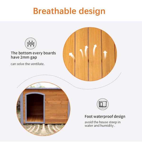 Tunearary Large Wooden Dog House in Brown for Outdoor -Indoor Winter with Raised Feet - Image 4