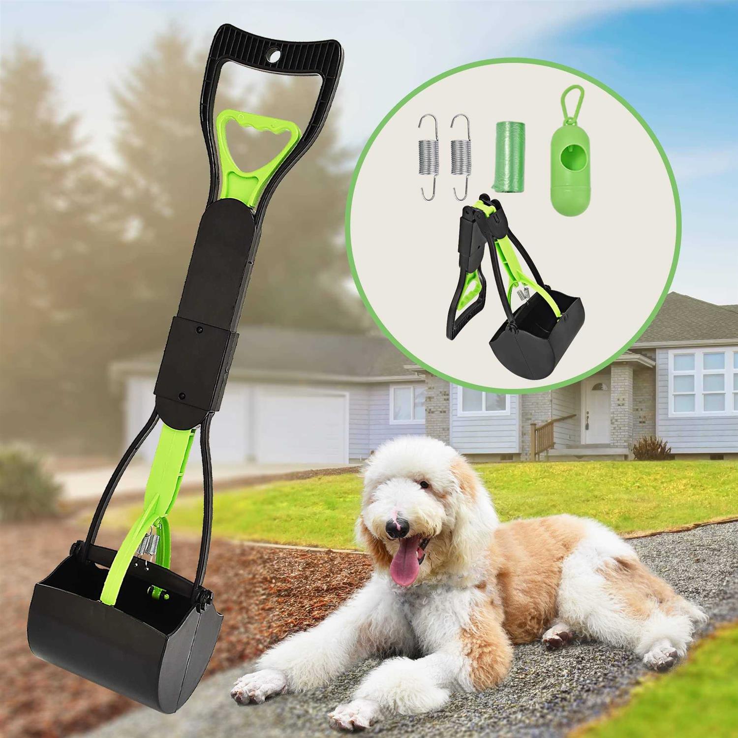 HOMAGICO Pooper Scooper Portable Dog Pooper Scooper with Long Handle Foldable Pooper Scooper for Large Medium Dogs with Bag Attachment