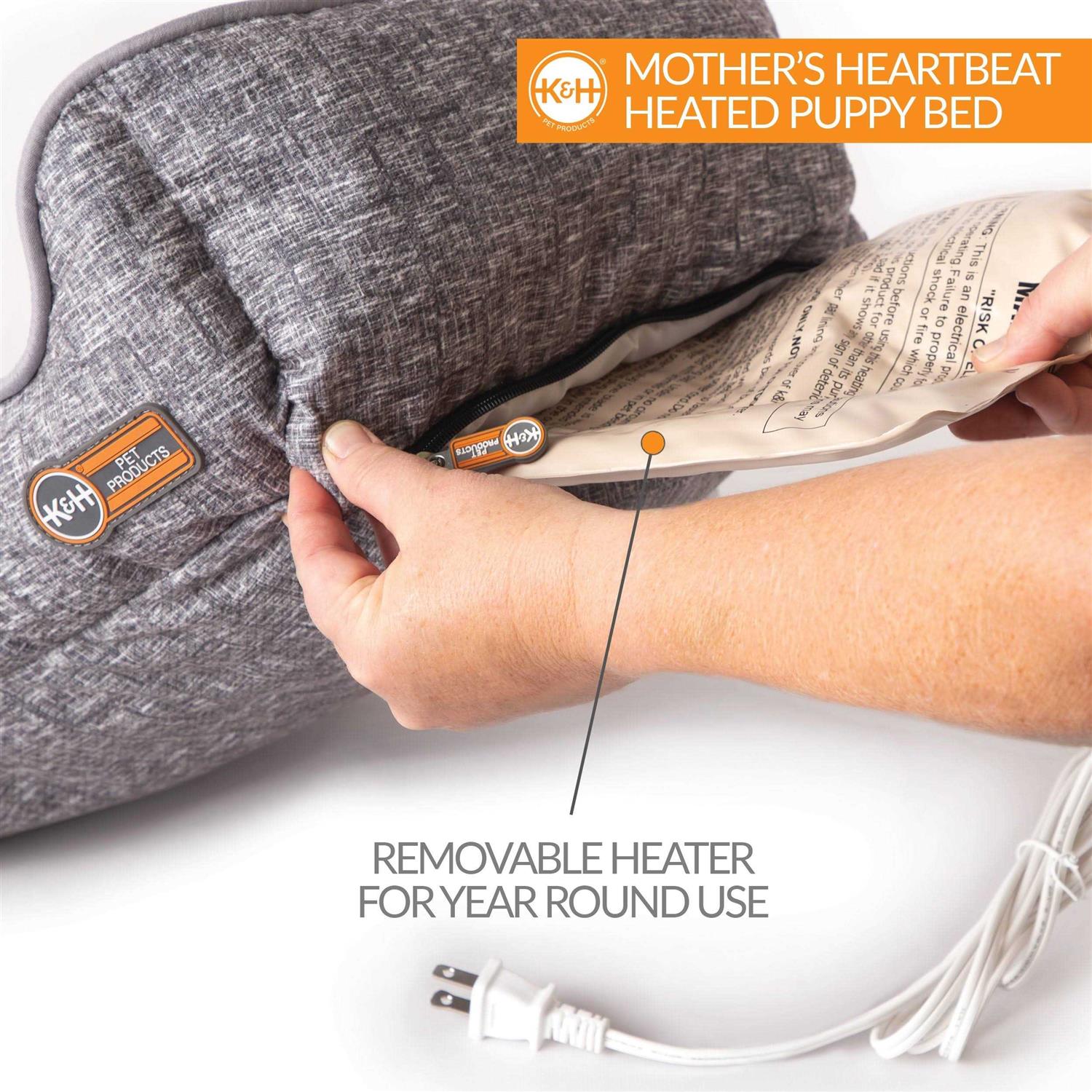 K&H Mother's Heartbeat Heated Puppy Pet Bed with Bone Pillow - Image 4