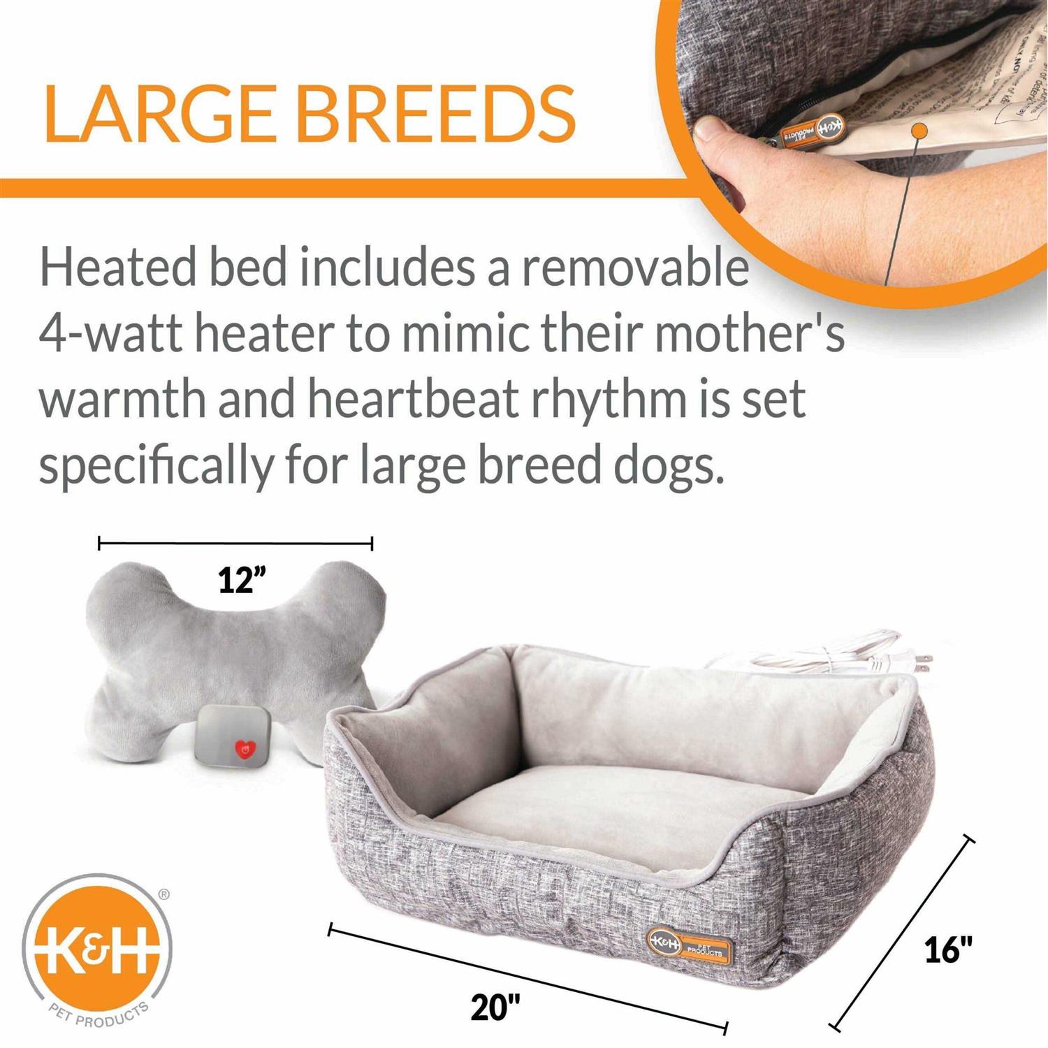 K&H Mother's Heartbeat Heated Puppy Pet Bed with Bone Pillow - Image 2