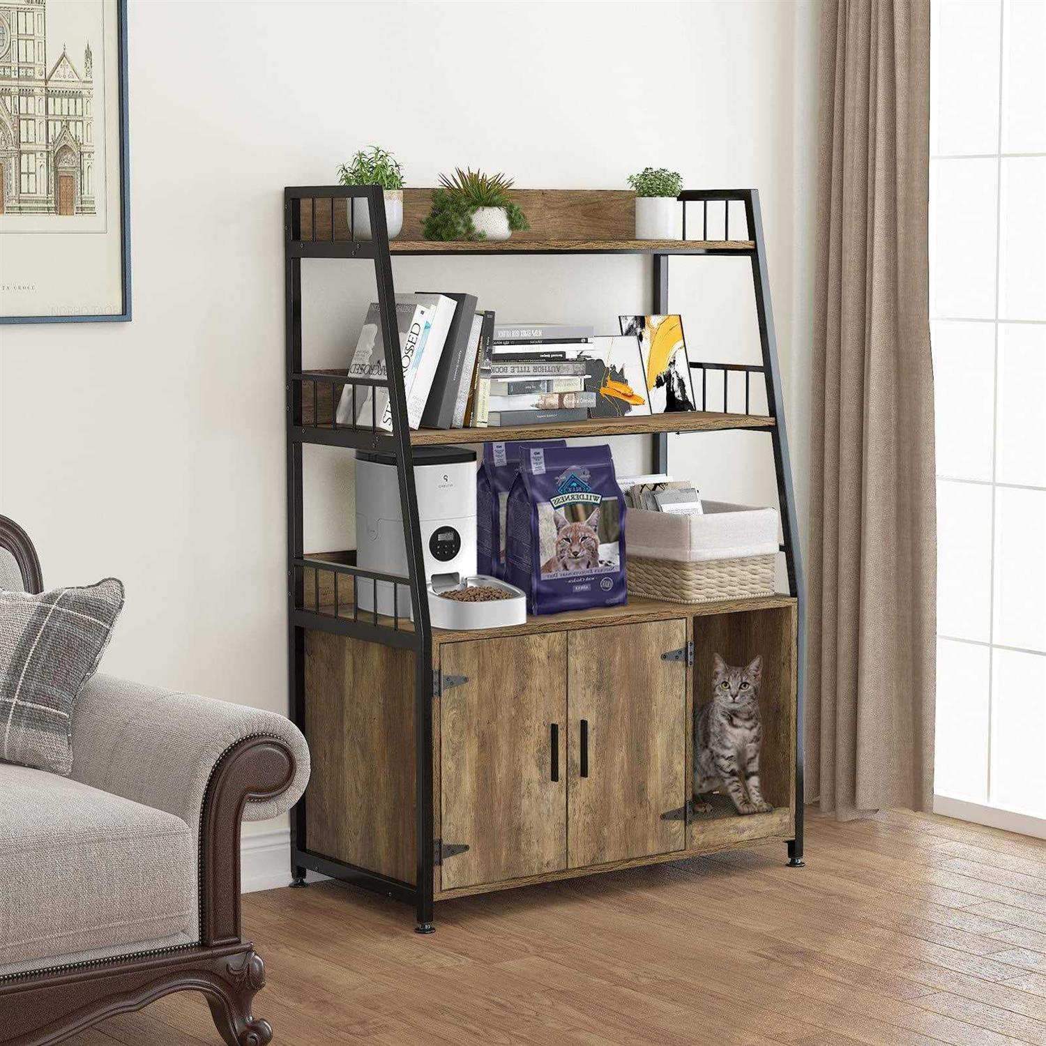 GDLF Large Hidden Cat Litter Box Enclosure Furniture with Shelf Wood Sturdy Cat Washroom Storage with Scratch - Image 5