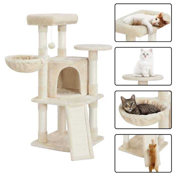 Topeakmart Medium Plush Cat Tree Condo with Basket - Image 4