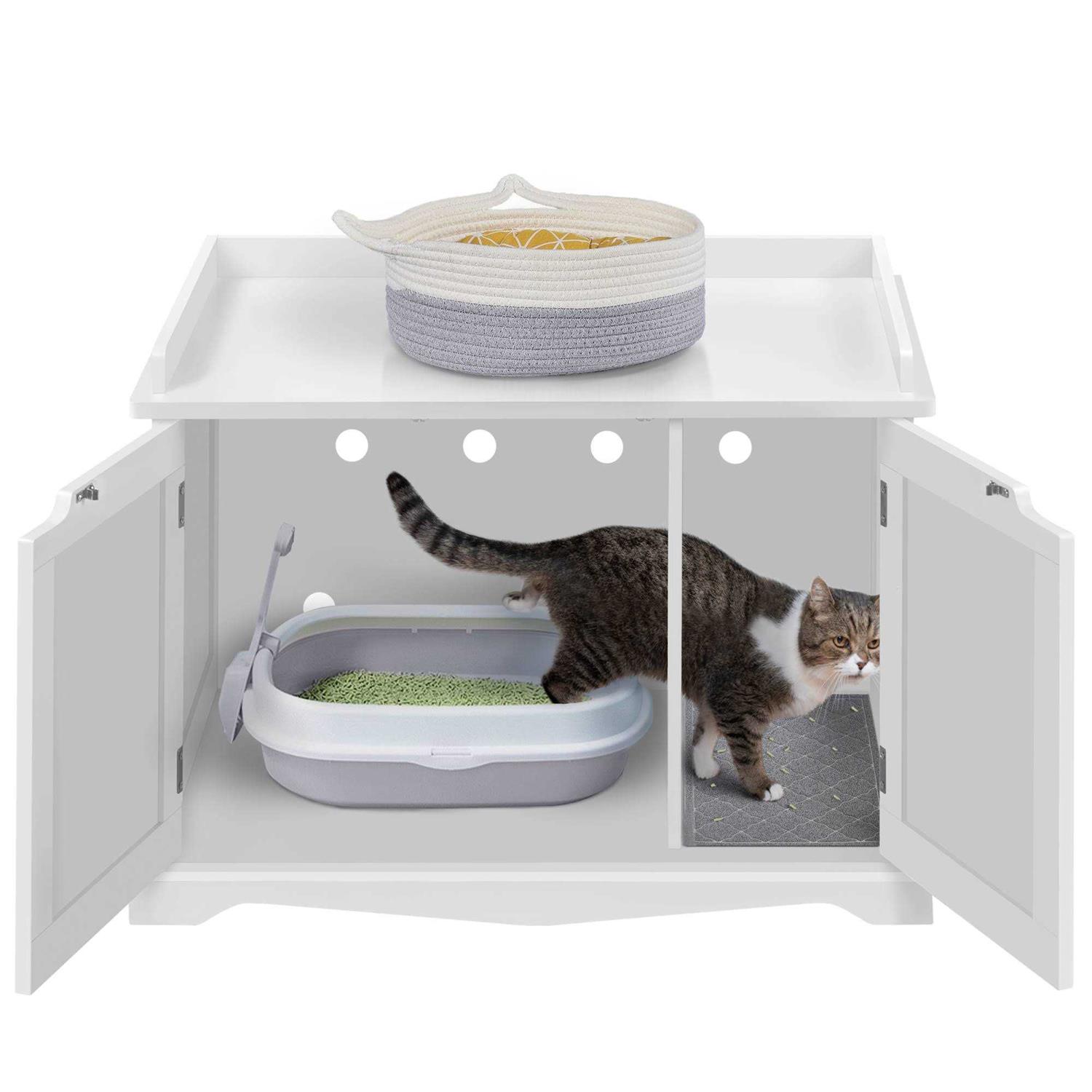 Topeakmart White Decorative Furniture Hidden Washroom Cat Litter Box - Image 4